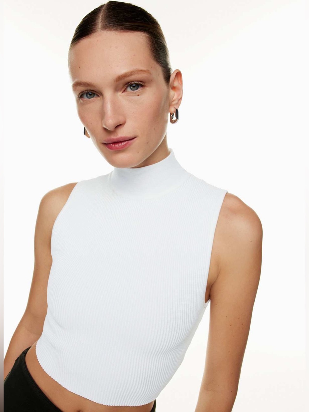 Aritzia Babaton Sculpt Knit Mockneck Cropped Tank Top Cream Size Large